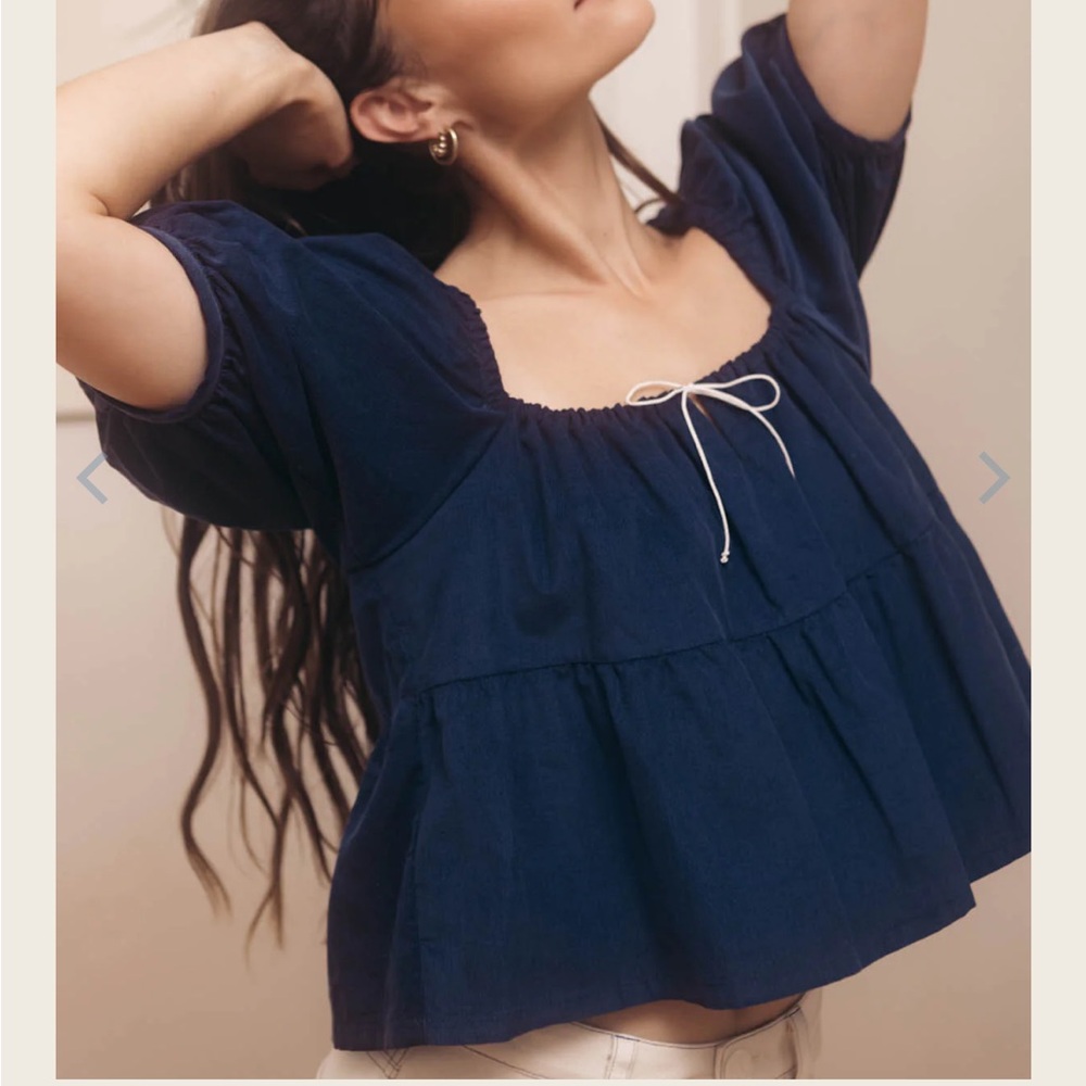 Harly Jae PRAIRIE BLOUSE | NAVY MICRO CORDUROY